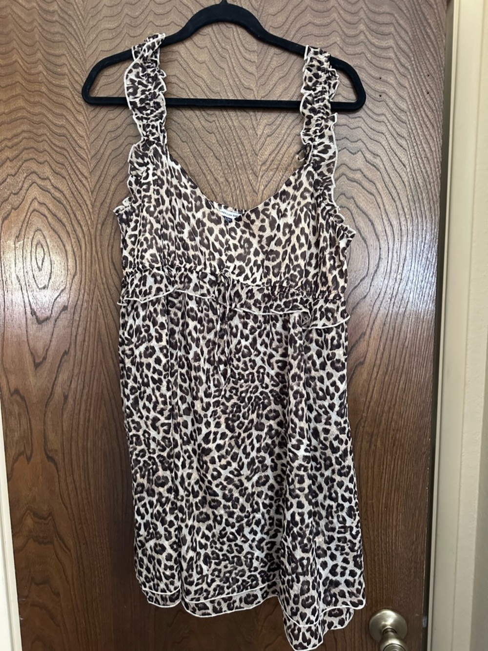 Leopard Print Ruffle Strap Tank Dress - chiffon